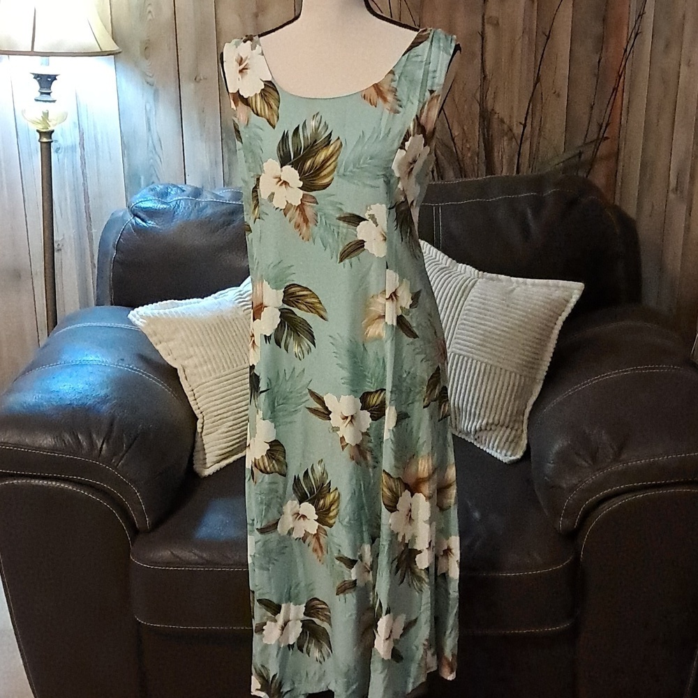 Paradise Bay Long Dress Women Size L Tropical Floral Print Vacay Hawaiian